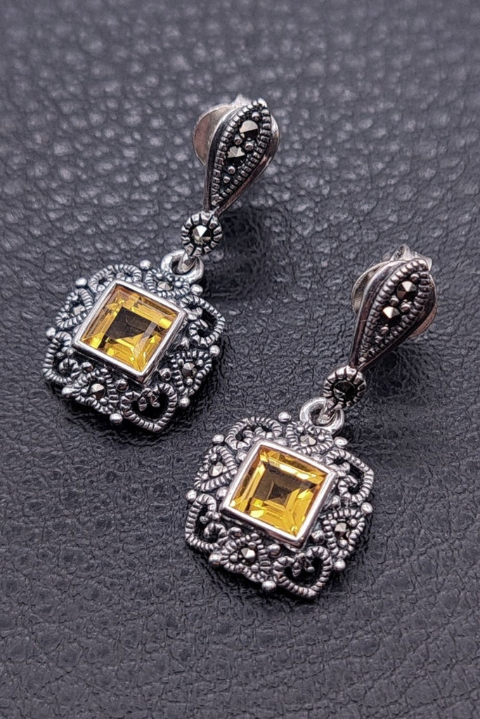 Ansonia - Citrine | Art Deco Inspired Sterling Silver & Fine Stones Earrings - 54