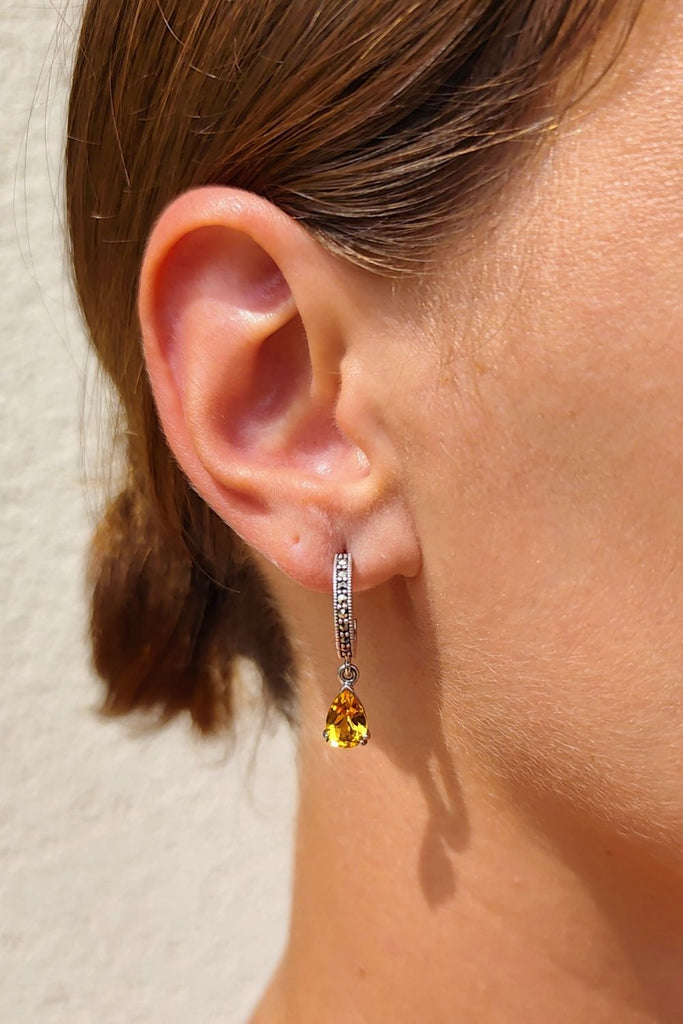 Rotunda - Citrine | Art Deco Inspired Sterling Silver & Fine Stones Earrings - Art_Deco_Jewelry_Sterling_Silver_Earrings_artdecojewelry.shop._worn_28