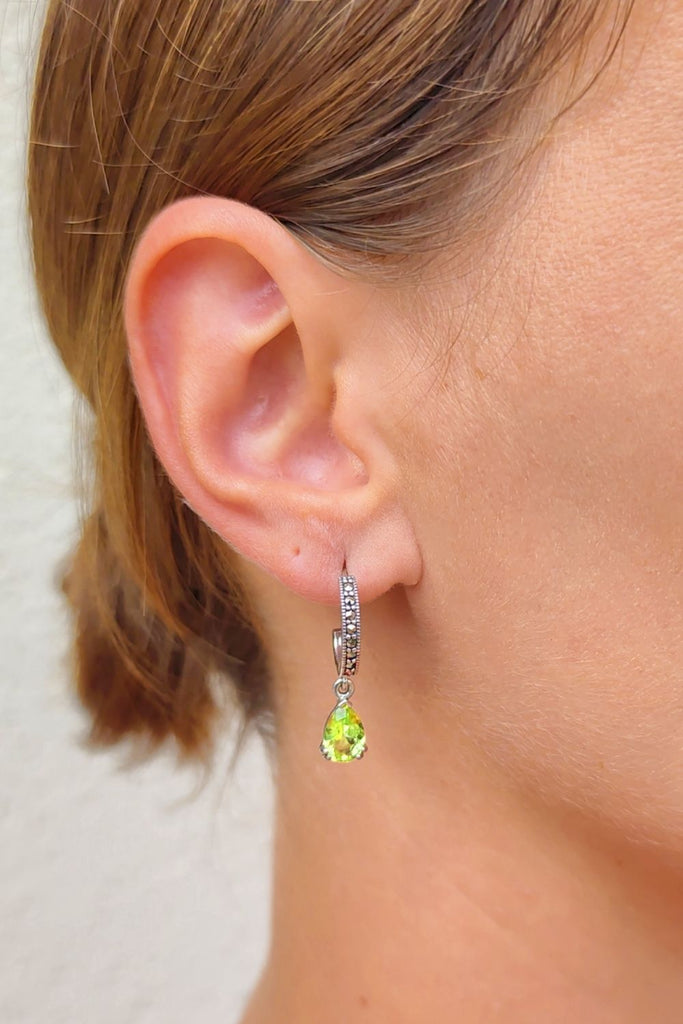 Rotunda - Peridot | Art Deco Inspired Sterling Silver & Fine Stones Earrings - Art_Deco_Jewelry_Sterling_Silver_Earrings_artdecojewelry.shop._worn_31