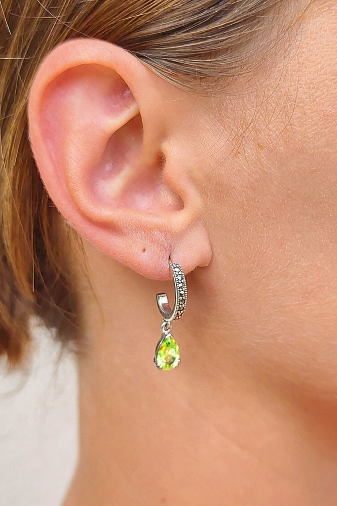 Rotunda - Peridot | Art Deco Inspired Sterling Silver & Fine Stones Earrings - Art_Deco_Jewelry_Sterling_Silver_Earrings_artdecojewelry.shop._worn_32