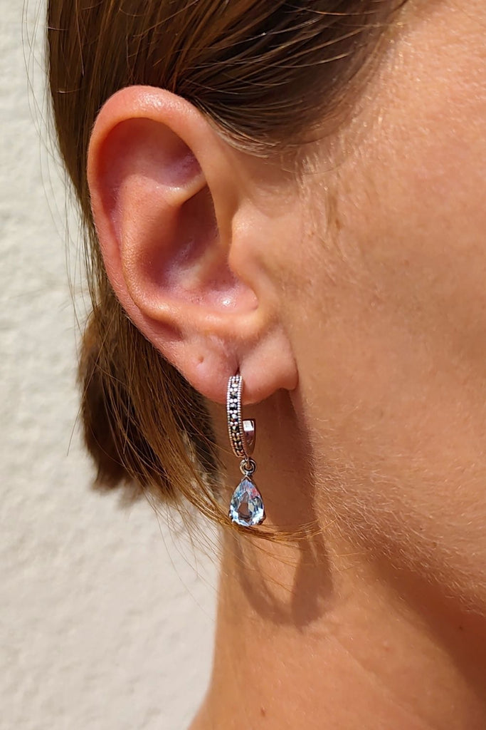 Rotunda - Blue Topaz | Art Deco Inspired Sterling Silver & Fine Stones Earrings - Art_Deco_Jewelry_Sterling_Silver_Earrings_artdecojewelry.shop._worn_34