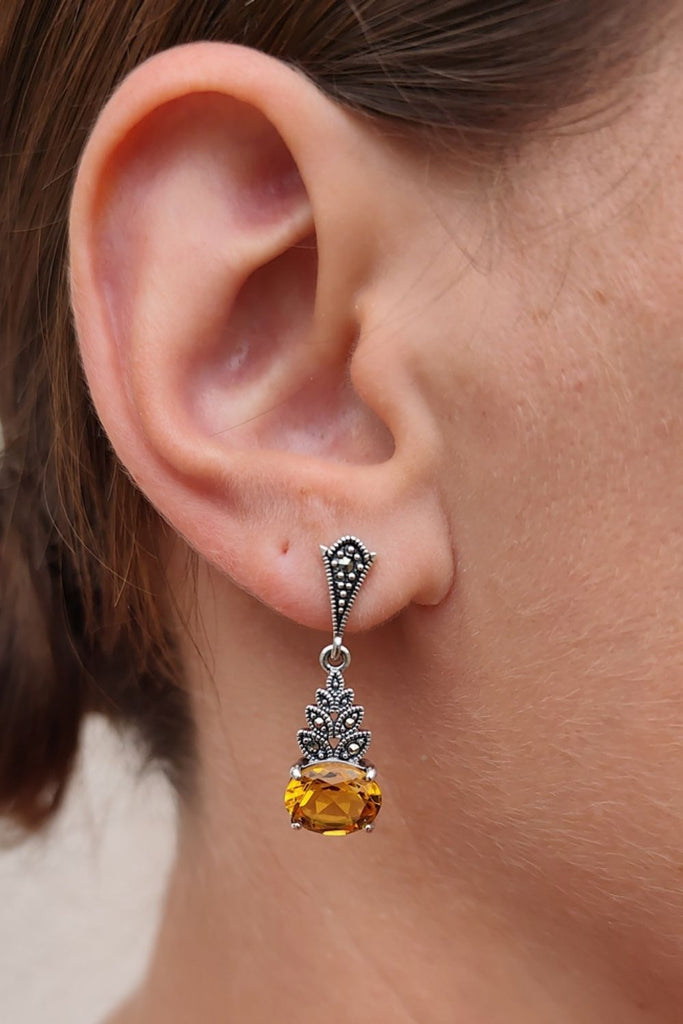 Scala - Citrine | Art Deco Inspired Sterling Silver & Fine Stones Earrings - Art_Deco_Jewelry_Sterling_Silver_Earrings_artdecojewelry.shop._worn_9a484449-9da3-4853-870e-5740ff65bb1b