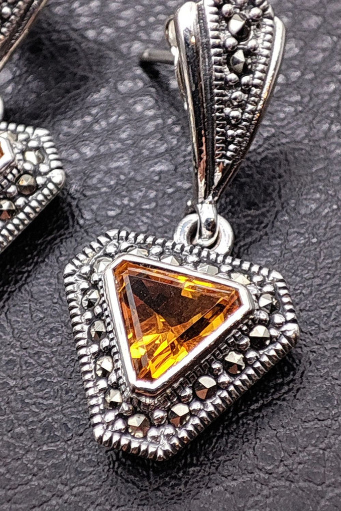 Flatiron - Citrine | Art Deco Inspired Sterling Silver & Fine Stones Earrings - Art_Deco_Jewelry_Sterling_Silver_Earrings_artdecojewelry.shop._zoomed13