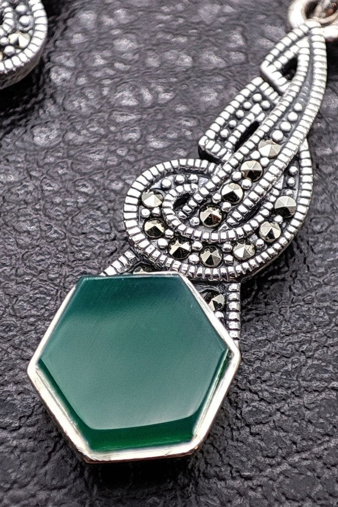 Lantern - Green Agate | Art Deco Inspired Sterling Silver & Fine Stones Earrings - Art_Deco_Jewelry_Sterling_Silver_Earrings_artdecojewelry.shop._zoomed_10