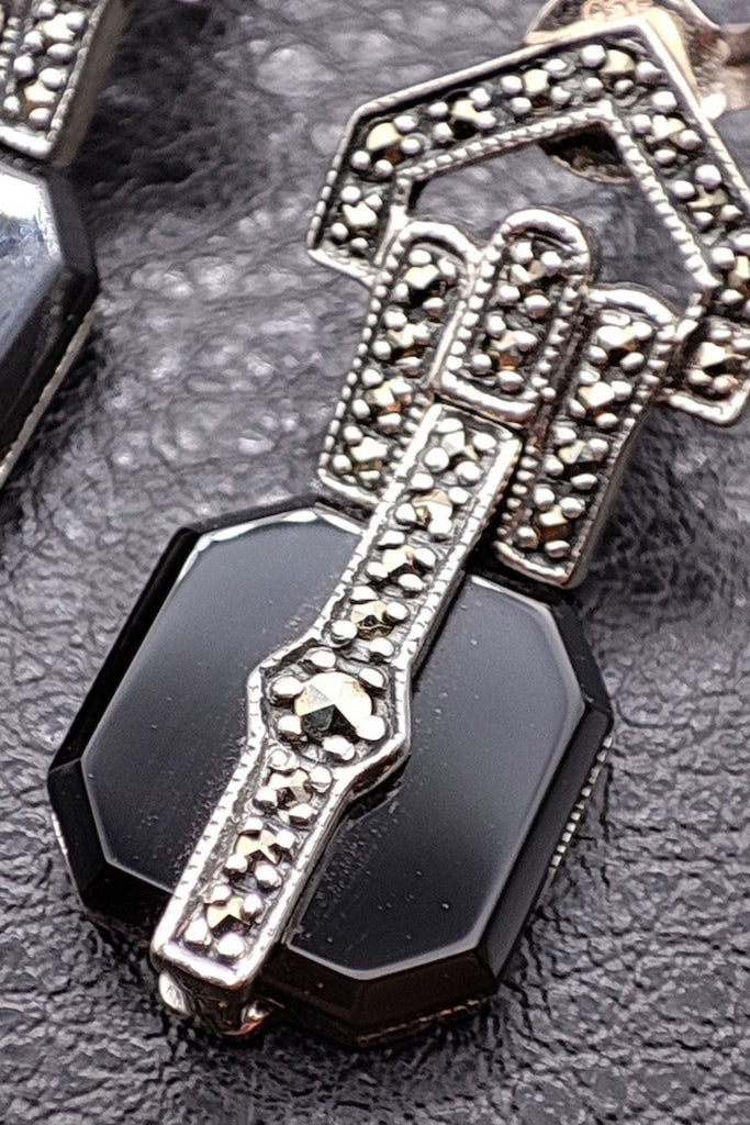 Ritz - Onyx | Art Deco Inspired Sterling Silver & Fine Stones Earrings - Art_Deco_Jewelry_Sterling_Silver_Earrings_artdecojewelry.shop._zoomed_11