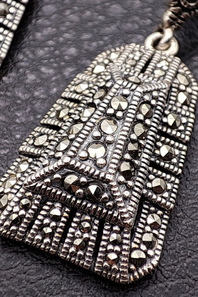 Elysée - Marcasite | Art Deco Inspired Sterling Silver & Fine Stones Earrings - Art_Deco_Jewelry_Sterling_Silver_Earrings_artdecojewelry.shop._zoomed_24