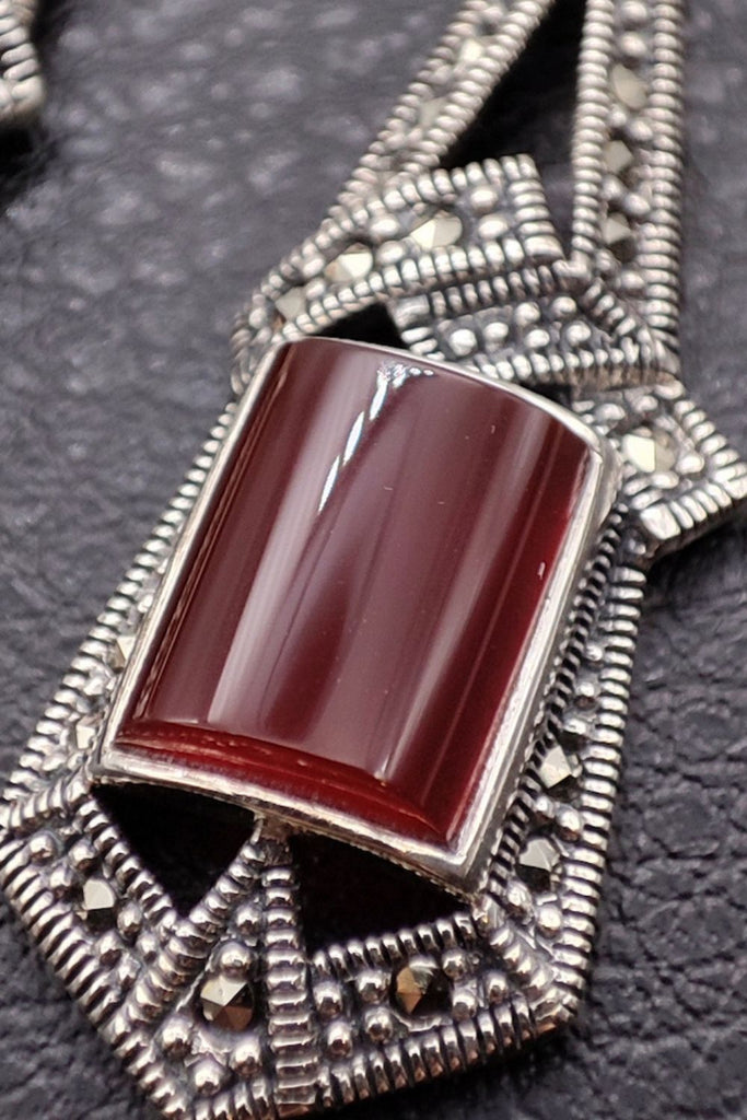 Astoria - Red Agate | Art Deco Inspired Sterling Silver & Fine Stones Earrings - Art_Deco_Jewelry_Sterling_Silver_Earrings_artdecojewelry.shop._zoomed_34
