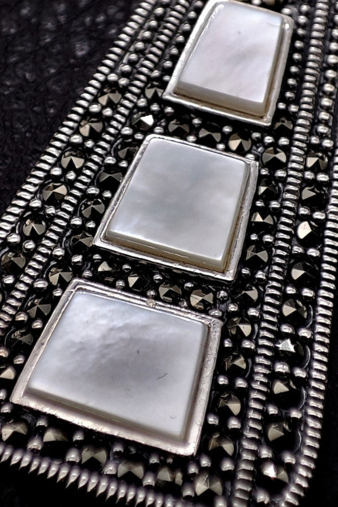 Arcadia - Mother of Pearl | Art Deco Inspired Sterling Silver & Fine Stones Earrings - Art_Deco_Jewelry_Sterling_Silver_Earrings_artdecojewelry.shop._zoomed_45