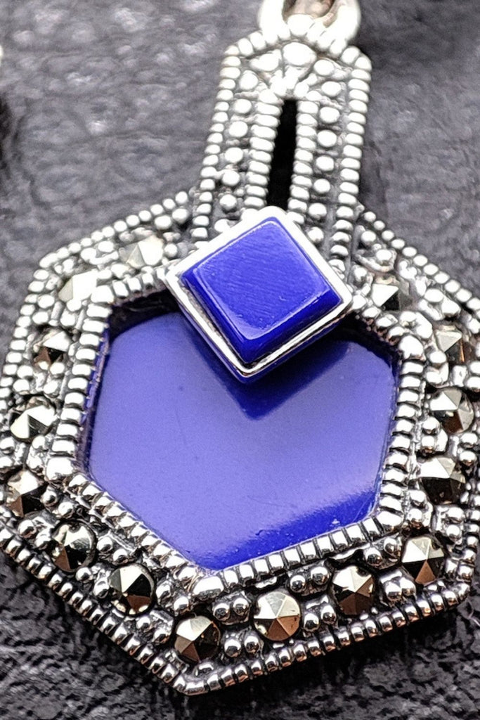 Corinthe - Lapis Lazuli | Art Deco Inspired Sterling Silver & Fine Stones Earrings - Art_Deco_Jewelry_Sterling_Silver_Earrings_artdecojewelry.shop._zoomed_4