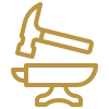 Icon of a hammer andvil on a white background