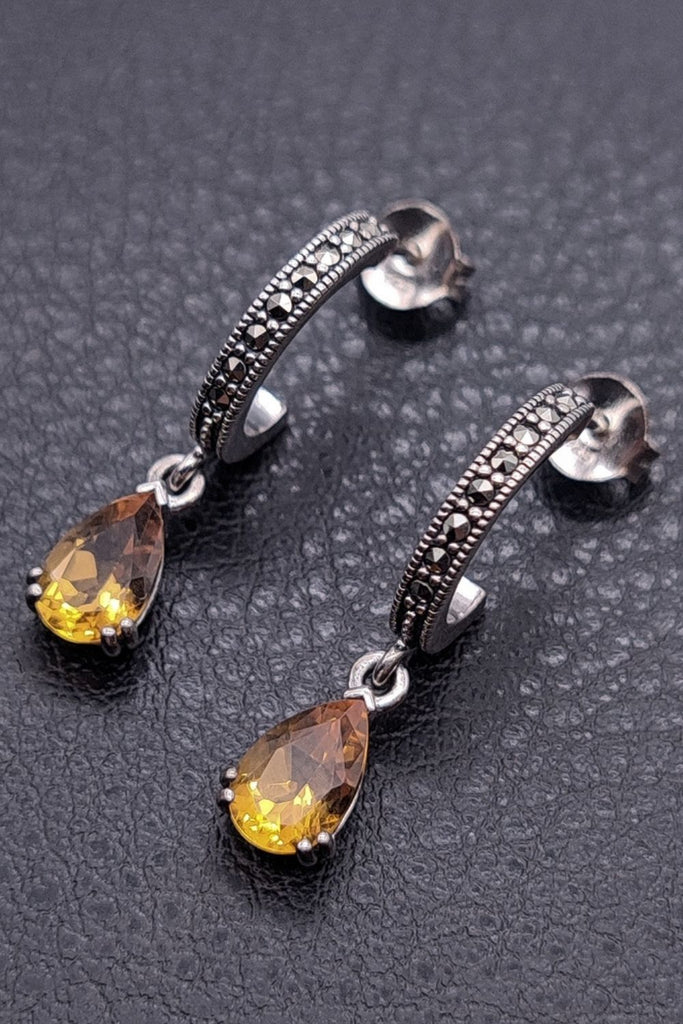 Rotunda - Citrine | Art Deco Inspired Sterling Silver & Fine Stones Earrings - art-deco-jewelry-shop-earrings-sterling-silver-marcasite-_-fine-stones_13