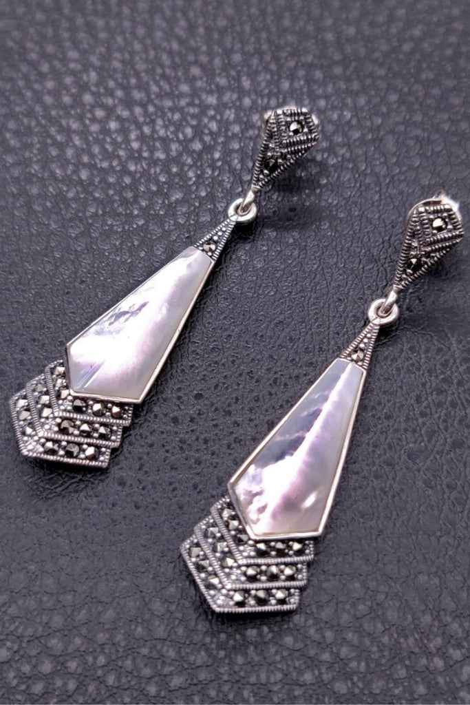 Miramar – Mother of Pearl | Art Deco Inspired Sterling Silver & Fine Stones Earrings - art-deco-jewelry-shop-earrings-sterling-silver-marcasite-_-fine-stones_15