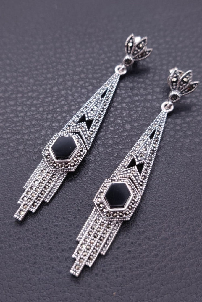 Tramonto - Onyx | Art Deco Inspired Sterling Silver & Fine Stones Earrings - art-deco-jewelry-shop-earrings-sterling-silver-marcasite-_-fine-stones_18