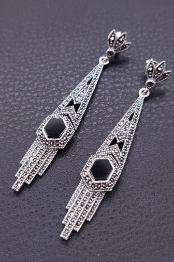 Tramonto - Onyx | Art Deco Inspired Sterling Silver & Fine Stones Earrings - art-deco-jewelry-shop-earrings-sterling-silver-marcasite-_-fine-stones_18