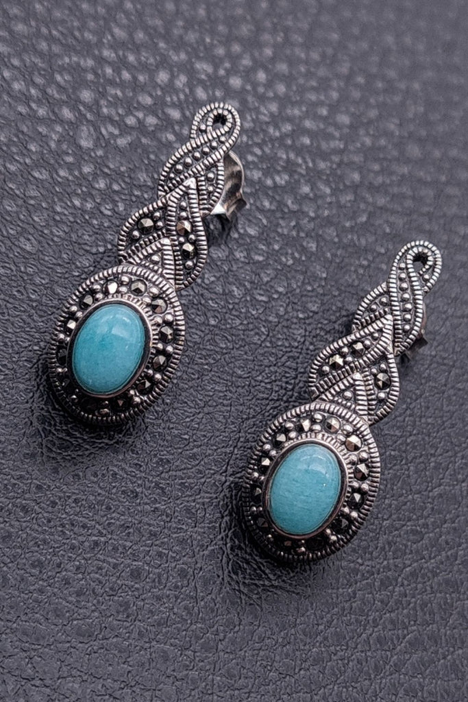 Alhambra - Amazonite | Art Deco Inspired Sterling Silver & Fine Stones Earrings - art-deco-jewelry-shop-earrings-sterling-silver-marcasite-_-fine-stones_36