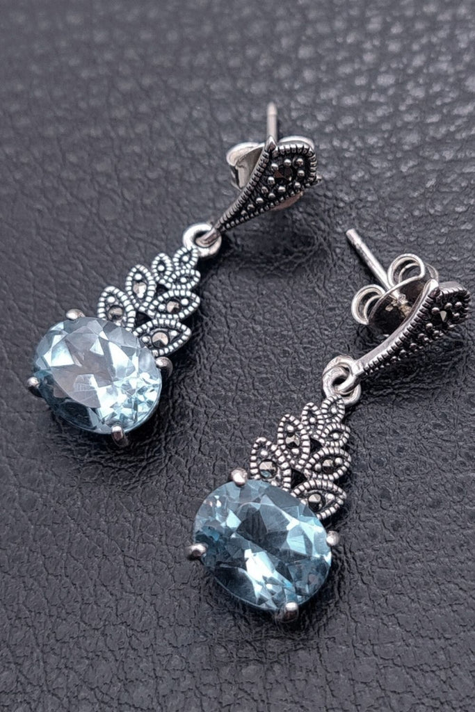 Scala - Blue Topaz | Art Deco Inspired Sterling Silver & Fine Stones Earrings - art-deco-jewelry-shop-earrings-sterling-silver-marcasite-_-fine-stones_38