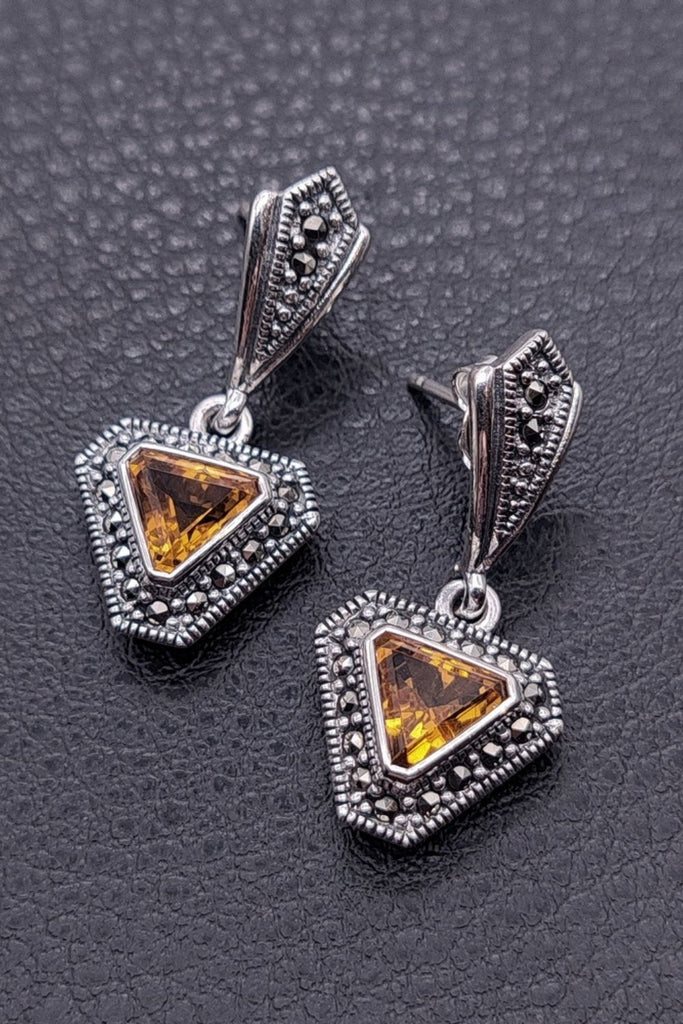 Flatiron - Citrine | Art Deco Inspired Sterling Silver & Fine Stones Earrings - art-deco-jewelry-shop-earrings-sterling-silver-marcasite-_-fine-stones_52