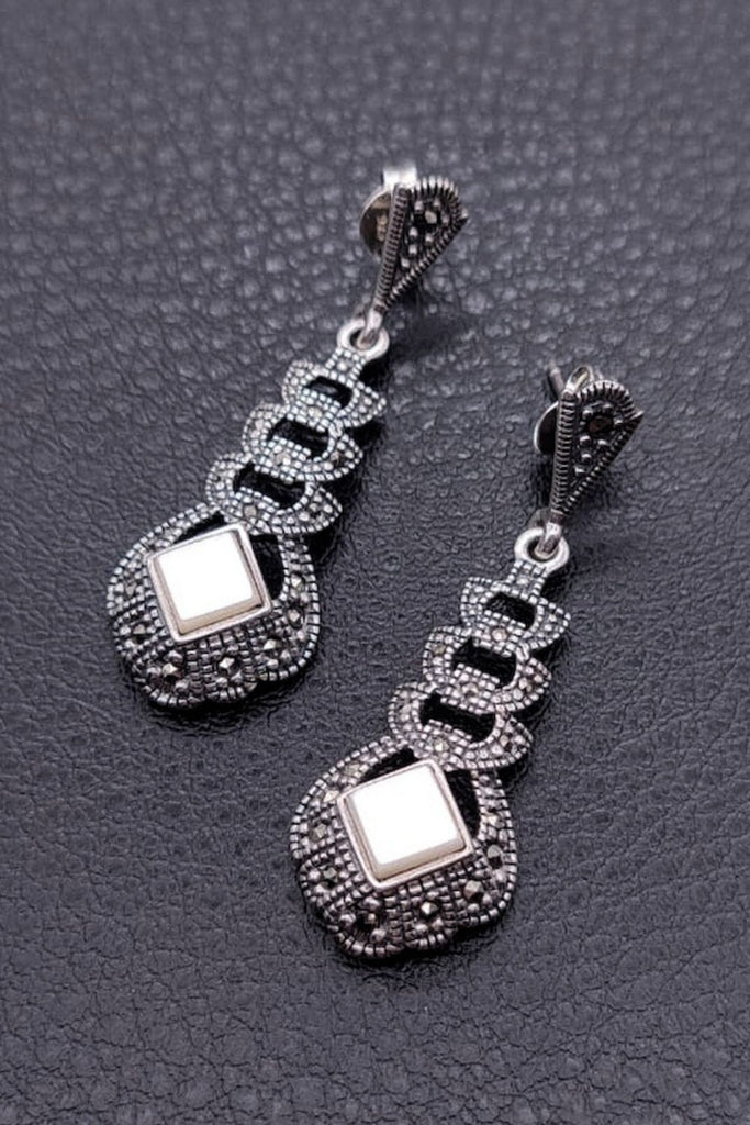Atlas - Mother of Pearl | Art Deco Inspired Sterling Silver & Fine Stones Earrings - art-deco-jewelry-shop-earrings-sterling-silver-marcasite-_-fine-stones_6