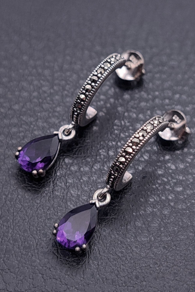 Rotunda - Amethyst | Art Deco Inspired Sterling Silver & Fine Stones Earrings - art-deco-jewelry-shop-earrings-sterling-silver-marcasite-_-fine-stones_9